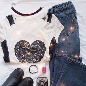 Express Tops - Lace insert heart t-shirt Express Tops - Lace insert heart t-shirt